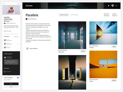 The Curated: Artwork and Collection pages app art crypto nft web3 website website design