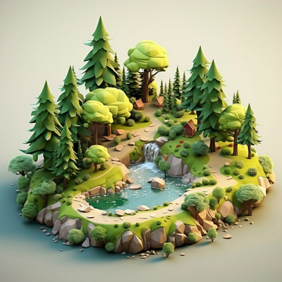 3d rendering cartoon like-forest-landscape 3d animation branding graphic design logo motion graphics ui