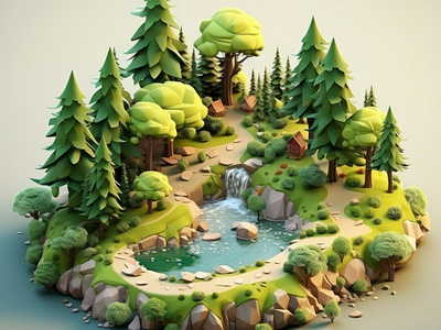 3d rendering cartoon like-forest-landscape 3d animation branding graphic design logo motion graphics ui