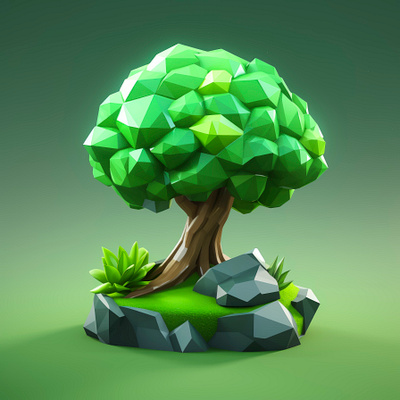 Front view 3d tree with leaves-trunk 3d animation graphic design logo motion graphics ui