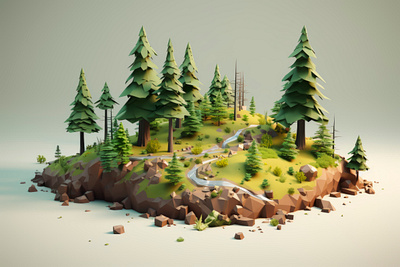 View 3d forest landscape-mound-with-river 3d animation branding graphic design motion graphics ui