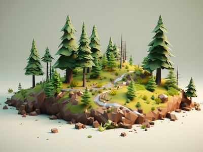 View 3d forest landscape-mound-with-river 3d animation branding graphic design motion graphics ui