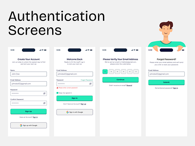 Authentication Screens authentication screens forget password log in screen reset screen sign ip screen verify email screen