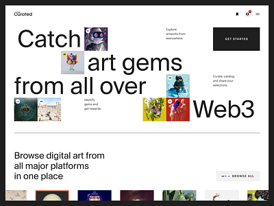 The Curated: Landing Page v2 art crypto landing page nft web3 website website design