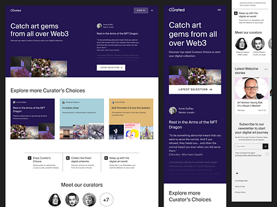 The Curated: Landing Page v1 art crypto landing page nft web3 website website design