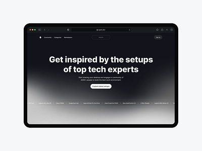 Header for Landing page · Marketing website · Spark black category content cta dark dark theme landing landing page marketplace mockup navigation product design saas setup ui user interface ux web website writing