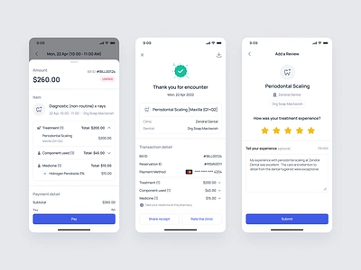 Zendenta - Detailed Treatment Payment Bill in Patient App app bill clinic dental dentist ehr emr healthcare hospital management mobile mobile design payment product design saas saas dental saas design telemedicine ui ux