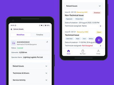 PWA FOR FLEET TECHNICIANS design fleet purple ui ux vehicle