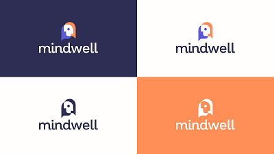 Mental health logo for MindWell app. brand identity communication connection conversation dialogue energetic graphic design head listening logo logo design mental health mind negative space orange purple speech bubble therapy understanding visual identity