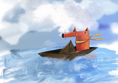 Paper boat boat design designer drawing fox illustration illustrator paper procreate