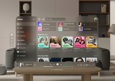 Spotify Spatial UI – Apple Vision Pro app apple ar dashboard design future ios mobile music spacial design spotify technology ui ux vision pro vr