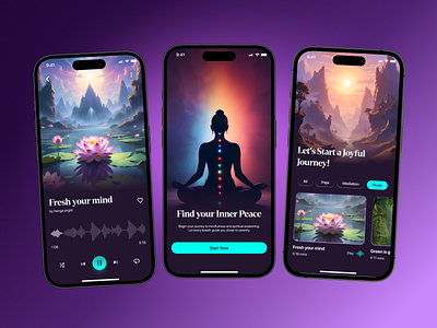 Meditation Mobile App Design - Your Pocket Meditation Guide 3d ai art ai image clean graphic design ios mental health minimal mobile mobile app mobile app design mobile app ui music player product design spiritual ui ui design ux design wellness yoga