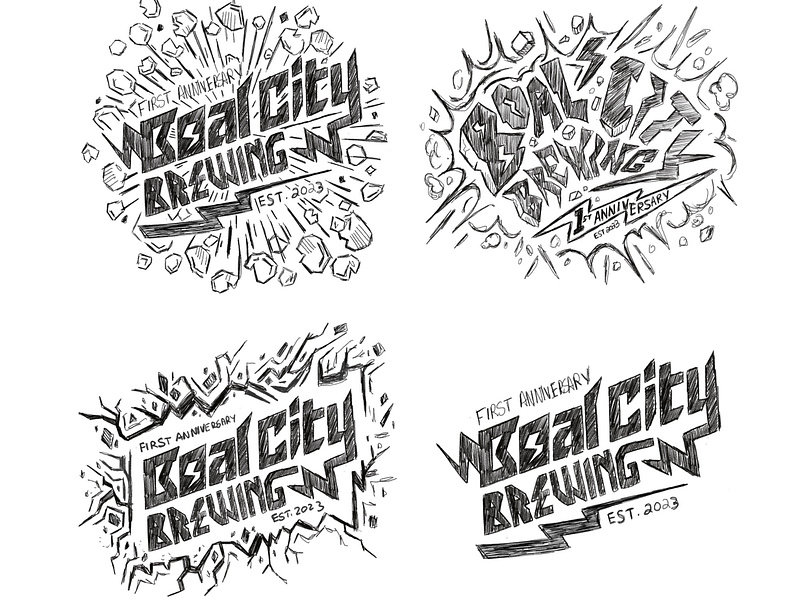 Boal City Brewing Logo Sketches brand design brewery concept custom lettering edgy explosion graphic design hand drawn hand lettering illustration lettering logo logo idea logo sketch logos logotype rocks sketch type typography