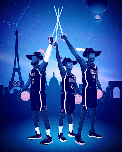 Paris 2024 Olympics Art: Day 15 art basketball design digital games graphic illustration kevin durant lebron james olympics paris paris2024 poster sport stephen curry