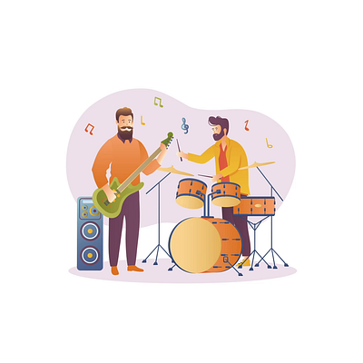 Musical Band 2D Animation 2d animation audio band concert digital music drums earphones flat guitar illustration man motion music music streaming playing intruments playlist song soundtrack woman