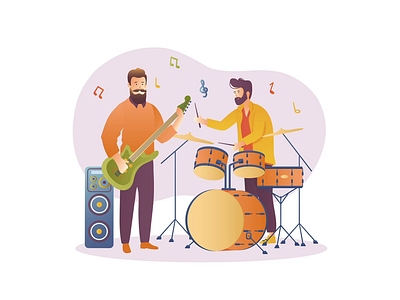 Musical Band 2D Animation 2d animation audio band concert digital music drums earphones flat guitar illustration man motion music music streaming playing intruments playlist song soundtrack woman