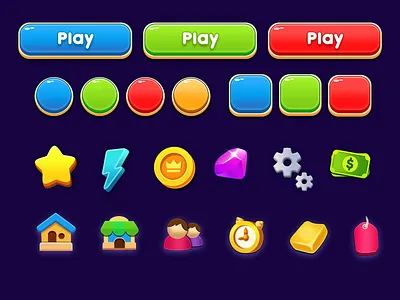 Casual Game UI PSD for Download, Game UI Set casual game ui design game game button game coins treasure game icon game icon set game illustrations game interface game interfgace game ui game ui button game ui set illustration ui