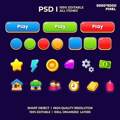 Casual Game UI PSD for Download, Game UI Set casual game ui design game game button game coins treasure game icon game icon set game illustrations game interface game interfgace game ui game ui button game ui set illustration ui