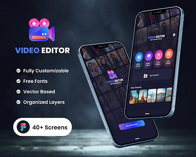 Video Editor App UI/UX Design app app banner application design branding design figma design full app ui graphic design logo mobile app design ui ui kit uiux design ux vector video editor app design video editor app ui kit