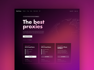 Dark Pink/Purple Gradient Website Mockup - Tech VPN, Dot Pattern