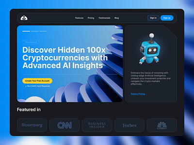 Crypto AI Platform - Landing page design adobe xd branding design figma graphic design illustration logo ui ux vector