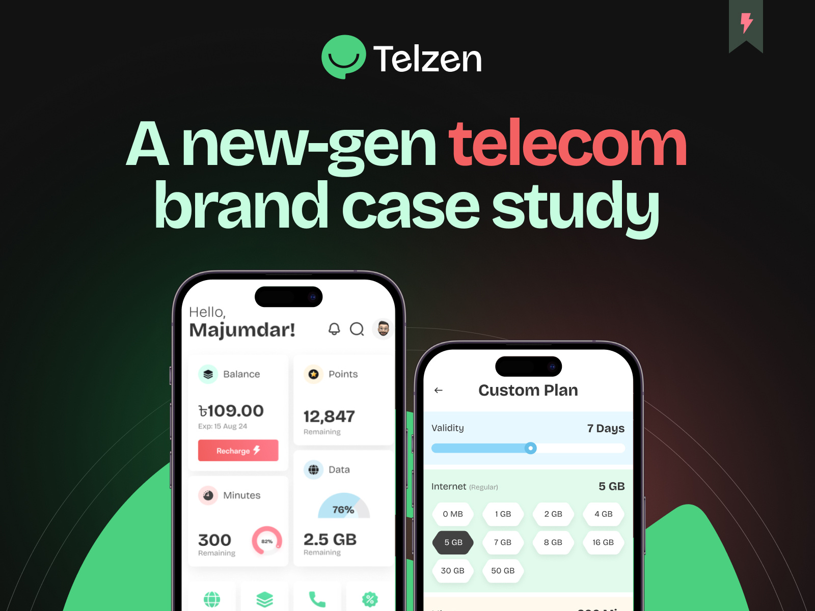 Telzen- A telecom brand case study analytics android cellular clean connection data usage esim ios mobile app network operator provider simple telco telecom telecommunication ui design