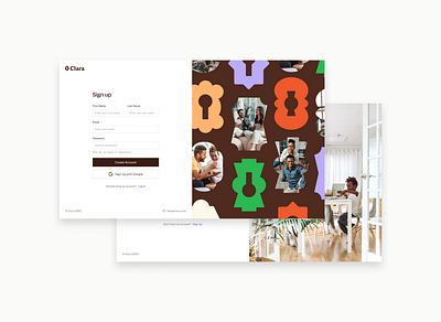 Log In, Sign Up - rentwithclara.com brand and product button clara design field hero hint text input landord log login renting sign signup social social button splash startup tenant workflow