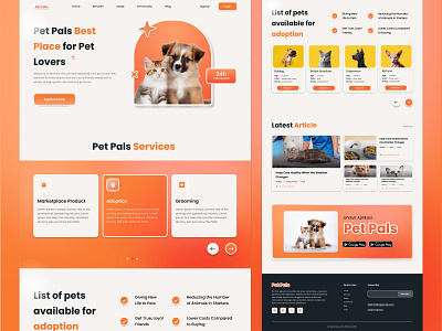 Pet Pals - Website Pet Lovers adopt animation branding care cat creative desain dog good graphic design landingpage lovers orange pet petcare petpals ui ui ux ux website