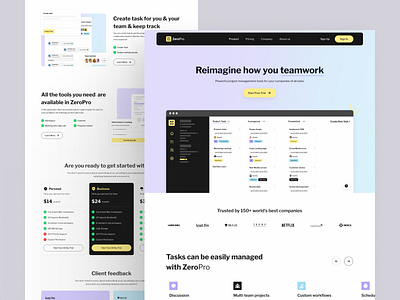 ZeroPro - Team Management Tool branding clean design flat landing design landing page minimal responsive saas task management team management todo management ui ui landing ux ux design