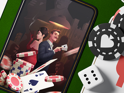 Poker Playing Card Cover Illustration for Mobile Poker App 3d bet betting black jack blackjack card card cover casino deck gambling illustration live casino online casino playing card poker poker app poker game roulette slot game slots