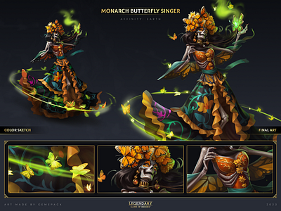 Monarch Butterfly Singer 2d art butterfly cgi character character design concept concept art digital 2d digital art fantasy game game art game of heroes gamepack illustration legendary mobile games