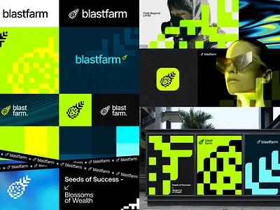 Blastfarm - Web3 Brand Identity bold branding crypto design dystopian futurism geometric graphic design illustration logo logomark sci fi symbol web3