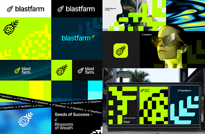 Blastfarm - Web3 Brand Identity bold branding crypto design dystopian futurism geometric graphic design illustration logo logomark sci fi symbol web3