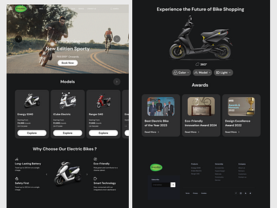 GreenBike-EV Motorcycle Landing Page agency bike charging clean digital eco electric futuristic go green interface landing landing page design minimal project smart technology trend typography uiux web