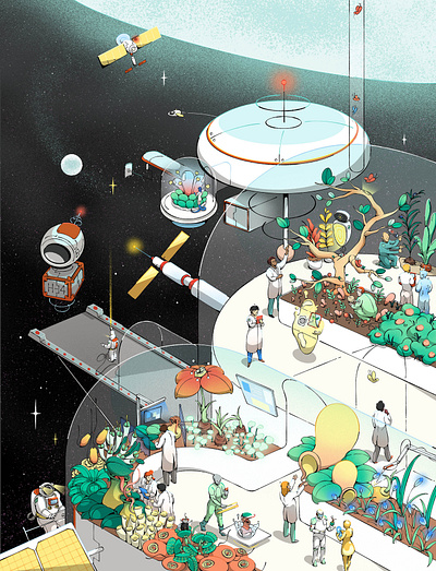 Space 2324 character digital folioart future illustration isometric nien ken alec lu plants science space world