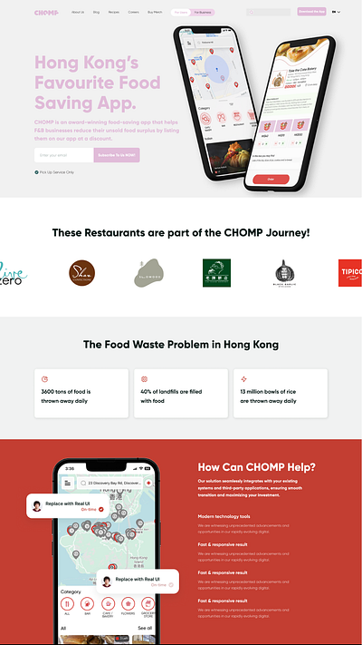 CHOMP Food Saving App Website Redesign app branding figma framer graphic design ui user interface website