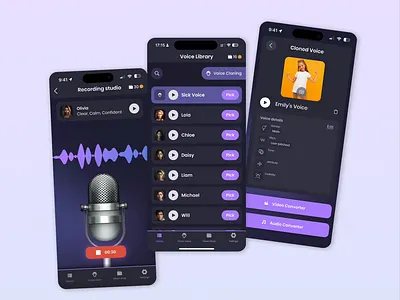 Voice Over AI app UI / UX Design ai app design ai mobile product clone voice dark ui ios app simple app voice ai voice changer
