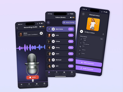 Voice Over AI app UI / UX Design ai app design ai mobile product clone voice dark ui ios app simple app voice ai voice changer