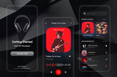 Music App UI branding graphic design mobile modern music red songs ui vector visual design