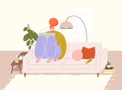 Memories of a Lockdown - Day chilling cozy girl illustration interior isolation living room lockdown