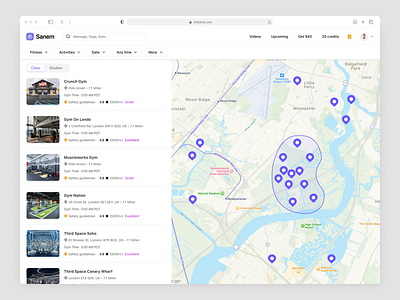 Sanem web app V2 app dashboard dashborad design ecommerce fitness search fitness webapp gym center map view minimal product design redesign saas saas dashboard saas web app ui uiux ux webapp
