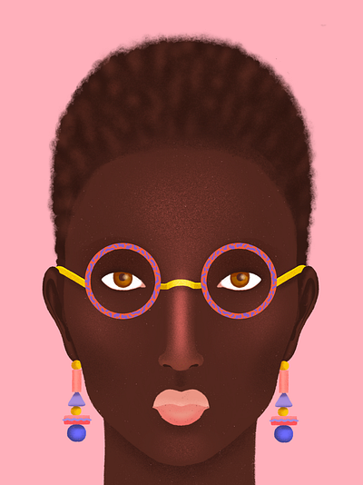 Pink Portrait, Imagined. black black girl colorful funky glasses illustration pink portrait