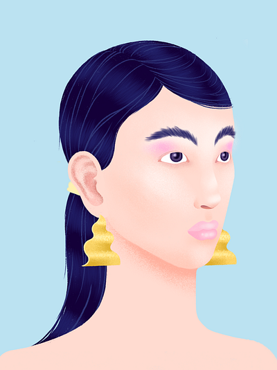 Blue Portrait, Imagined. asian blue colorful earrings fashion girl illustration portrait