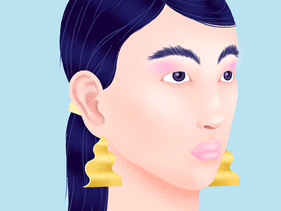 Blue Portrait, Imagined. asian blue colorful earrings fashion girl illustration portrait