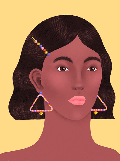 Yellow Portrait - Imagined. black black girl colorful earrings fashion girl illustration portrait yellow