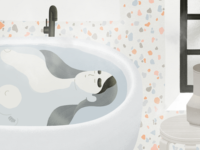 Stillness bath bathroom bathtub girl illustration interior water