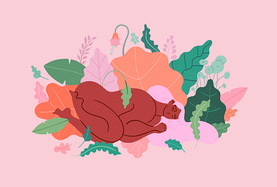 Goddess black girl goddess illustration nature pink plants sleeping