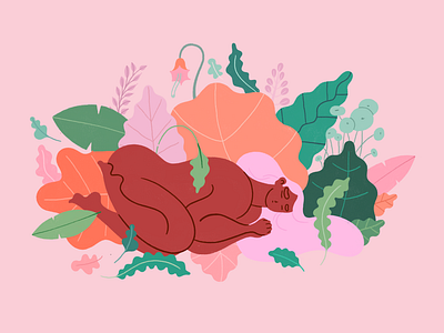 Goddess black girl goddess illustration nature pink plants sleeping