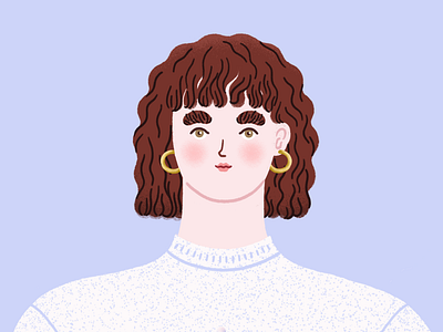 My imaginary friend - Myself brunette curly earrings fashion girl illustration portrait