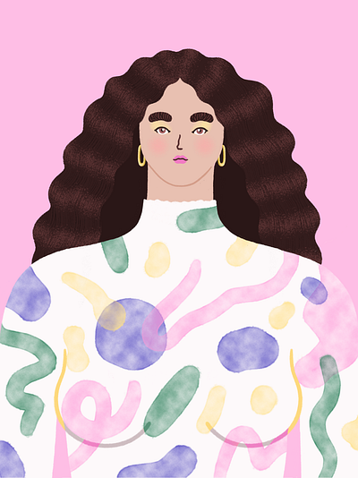 My imaginary friend - Mariam curly earrings fashion illustration pink